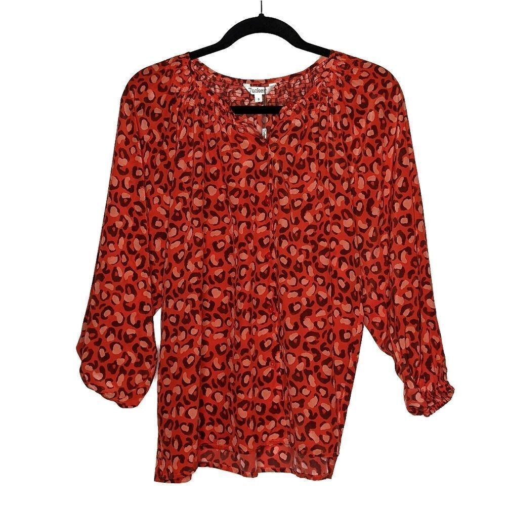 Tucker The Classic Blouse Leo in Love Silk Crepe de Chine  Red Leopard Print